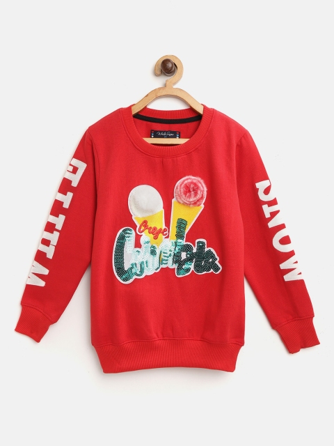 

White Snow Girls Red & White Sequinned Sweatshirt with Applique Detail