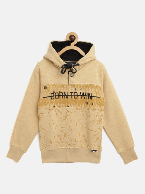 

Little Marco Boys Beige & Black Typography Print Hooded Sweatshirt