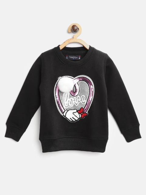 

White Snow Girls Black & White Applique Sweatshirt with Sequinned & Faux Fur Detail