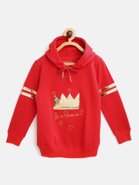 

White Snow Girls Red & Golden Applique Hooded Sweatshirt