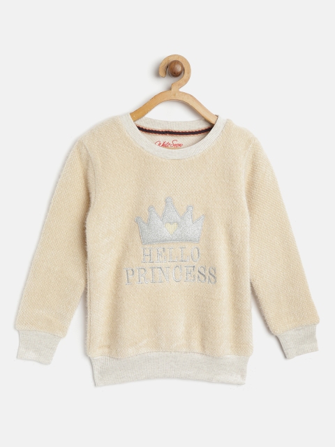 

White Snow Girls Beige Embroidered Sweatshirt with Applique Detail