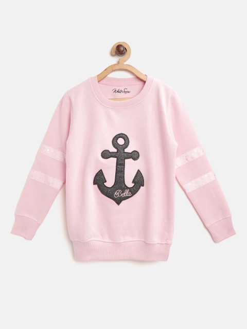 

White Snow Girls Pink & Black Anchor Applique Detail Sweatshirt