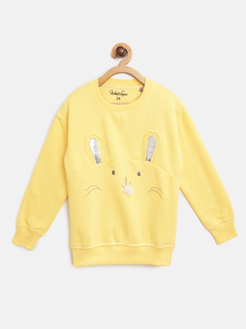 

White Snow Girls Yellow & Golden Bunny Applique Sweatshirt with Faux Fur Detail