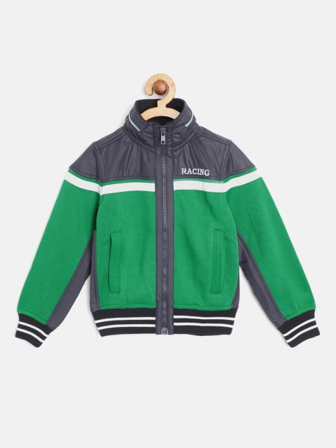 

Little Marco Boys Green & Navy Blue Colourblocked Bomber Jacket