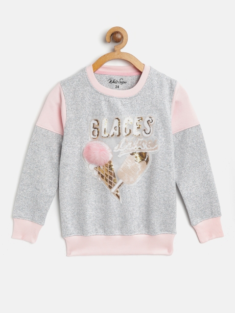 

White Snow Girls Grey Melange Sequinned Sweatshirt