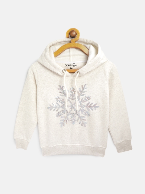 

White Snow Girls Off-White Sequinned Hooded Sweatshirt