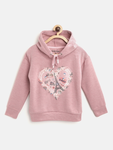 

White Snow Girls Mauve Beaded & Applique Hooded Sweatshirt