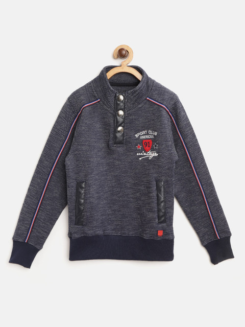 

Little Marco Boys Navy Blue Solid Sweatshirt with Embroidered Detail