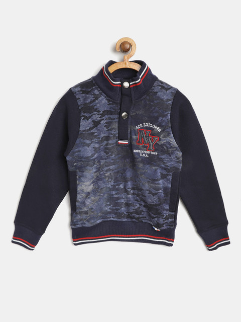 

Little Marco Boys Navy Blue & Charcoal Grey Camouflage Print Sweatshirt