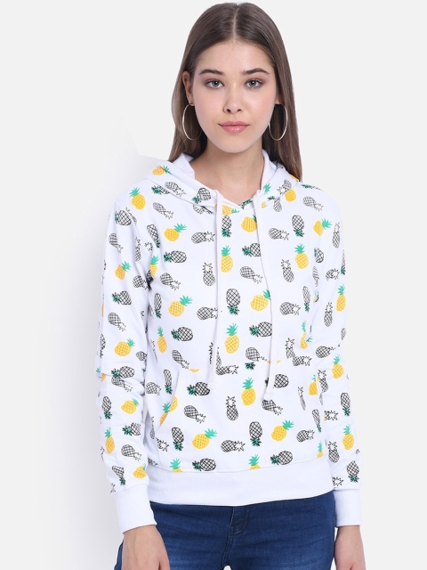 

The Dry State Women White & Black Printed Hooded Sweatshirt
