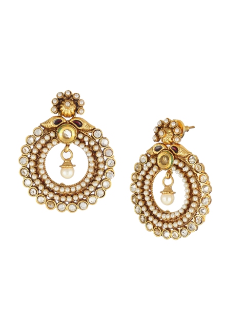 

Adwitiya Collection Gold-Toned Gold Plated Circular Drop Earrings