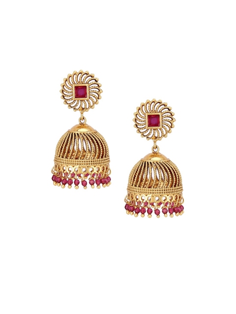 

Adwitiya Collection Pink 24 Carat Gold-Plated Handcrafted Dome Shaped Jhumkas