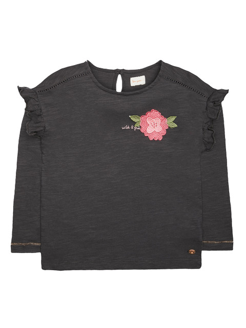 

mothercare Girls Charcoal Solid Round Neck T-shirt