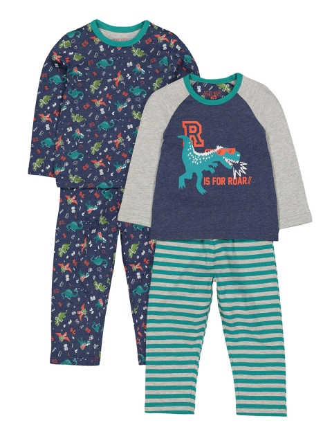 

mothercare Boys Pack Of 2 Blue & Grey Printed Night suit