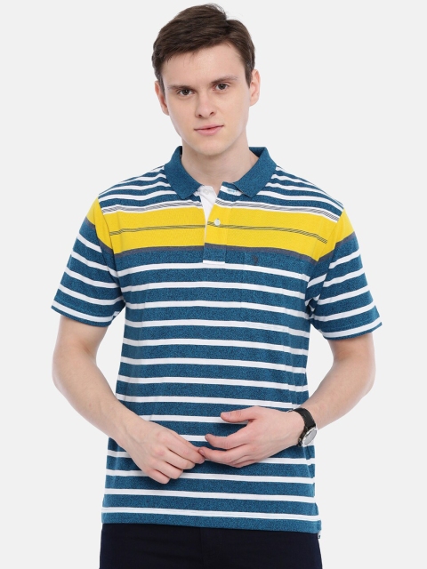 

Classic Polo Men Navy Blue & White Striped Polo Collar T-shirt