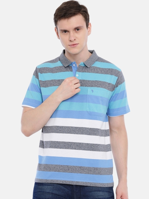 

Classic Polo Men Blue & Grey Striped Polo Collar T-shirt