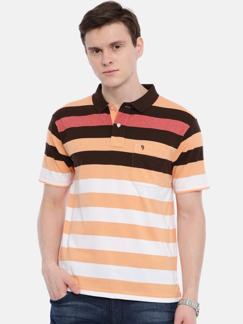 

Classic Polo Men Orange & White Striped Polo Collar T-shirt