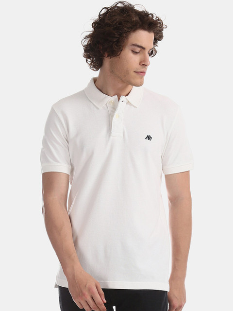

Aeropostale Men White Solid Polo Collar T-shirt