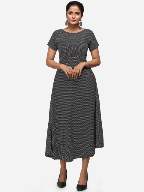 

Silk Bazar Women Black & White Polka Dots Printed Maxi Dress
