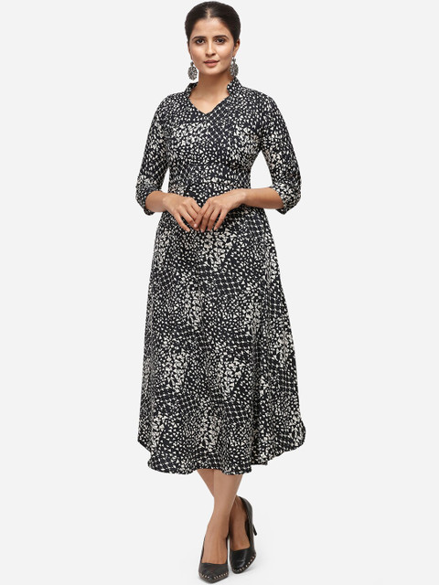 

Silk Bazar Women Black & White Printed Maxi Dress