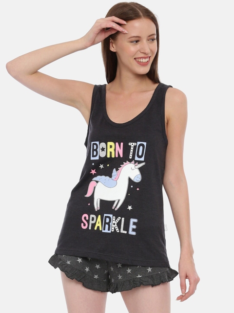 

Snarky Gal Women Grey & White Unicorn Printed Night Suit