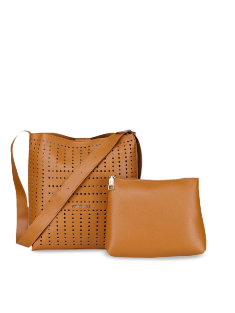 

CARA MIA Brown Textured Sling Bag with Pouch