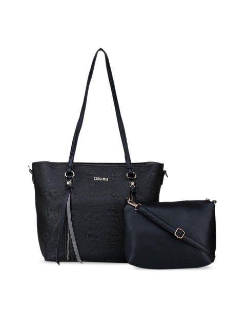 

CARA MIA Black Pack of 2 Textured Tote Bag & Pouch