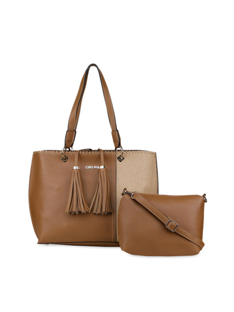 

CARA MIA Brown Solid Tote Bag With Pouch
