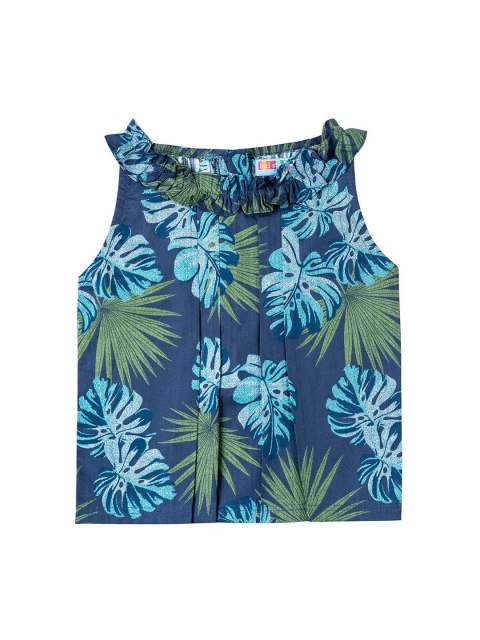 

Kid Studio Girls Navy Blue Printed Pure Cotton Top