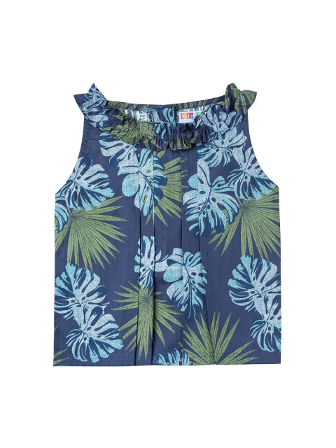 

Kid Studio Girls Navy Blue & Green Tropical Print Top