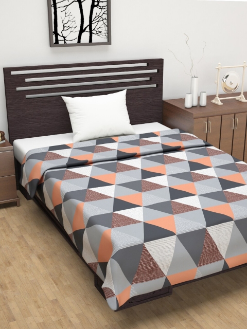 

Divine Casa Peach-Coloured & Black Geometric AC Room 110 GSM Single Bed Dohar