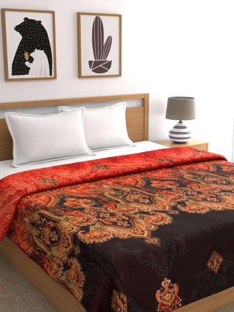 

A Homes Grace Orange Floral Mild Winter 350 GSM Double Bed Blanket