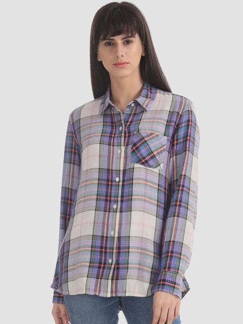

GAP Women Multicoloured Regular Fit Checked Casual Shirt, Multi