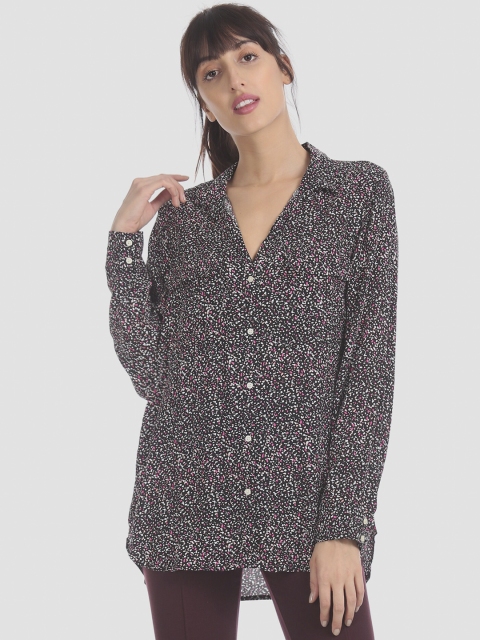 

GAP Women Black & White Drapey Utility Shirt