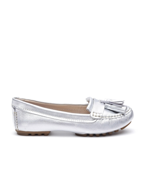 

Clarks Women Silver-Toned Leather Flat Shoes