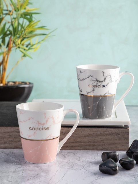 

White Gold Set Of 2 White & Grey Porcelain Tea and Coffee Mugs
