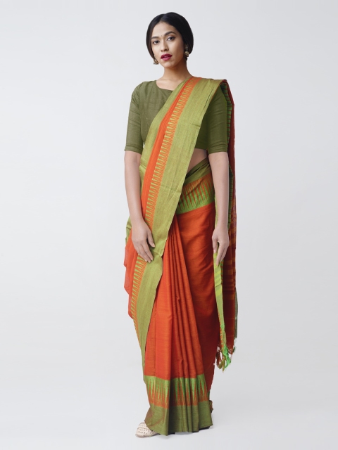 

Unnati Silks Orange Pure Cotton Woven Design Narayan Peth Saree