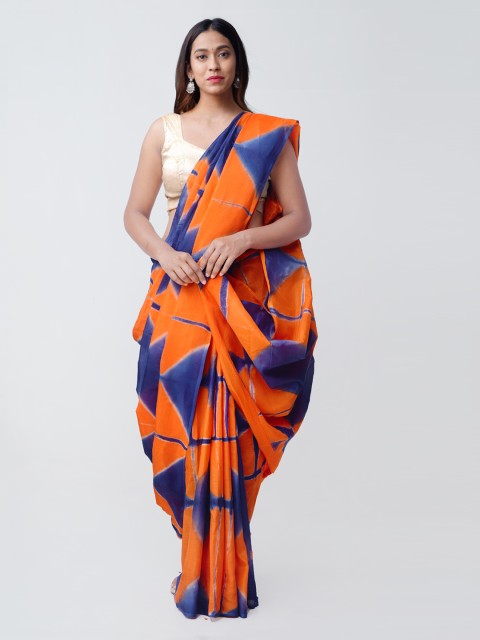

Unnati Silks Orange & Blue Art Silk Printed Saree