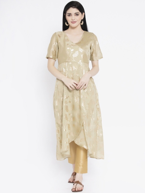 

studio rasa Women Gold-Toned Woven Design A-Line Kurta