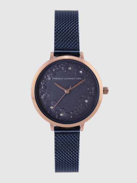 

French Connection Women Navy Blue Floral Textured Analogue Watch FCL0006B