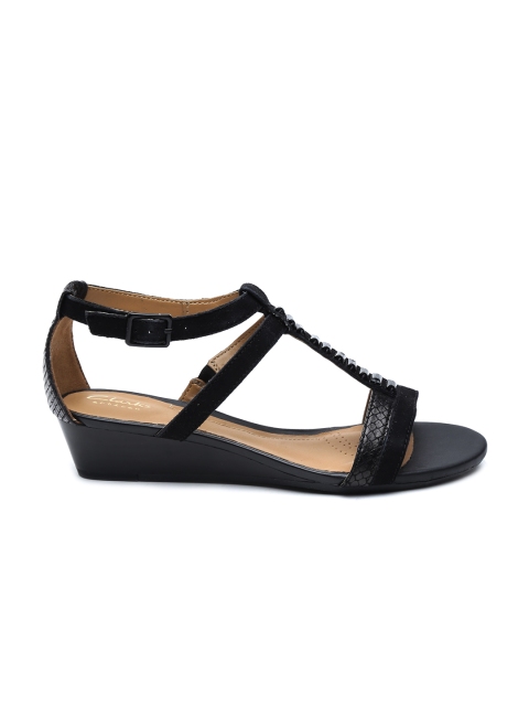 

Clarks Women Black Playful Fox Embellished Mid-Top Suede Wedges