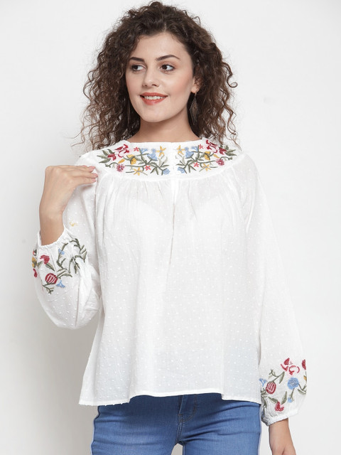 

Global Republic Women White Embroidered Top