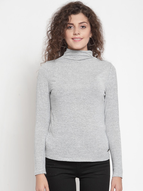 

Global Republic Women Grey Solid Fitted Top