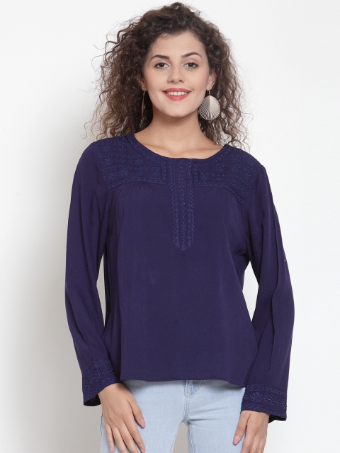 

Global Republic Women Navy Blue Solid Knitted Top