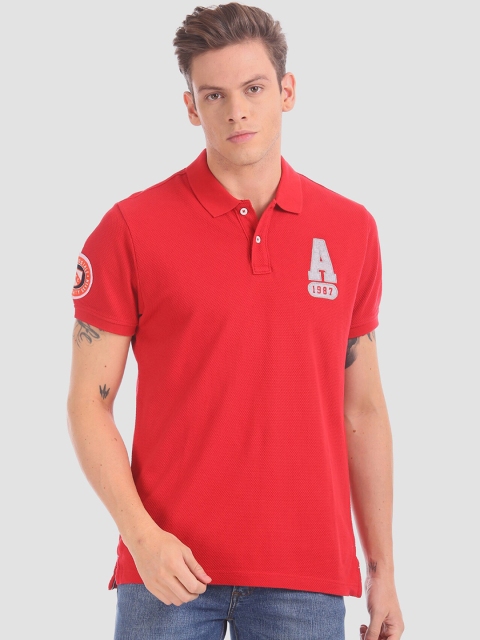 

Aeropostale Men Red Solid Polo Collar T-shirt