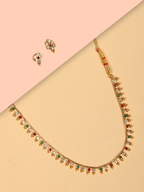 

Priyaasi Red & Green Gold-Plated Stone-Studded Handcrafted Jewellery Set