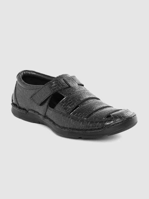 

Roadster Men Black Basketweave Textured Shoe-Style Sandals
