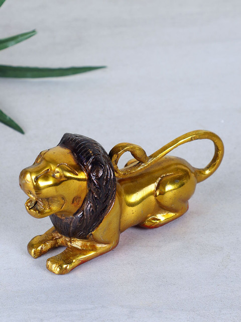 

TIED RIBBONS Gold-Coloured & Purple Lion Brass Statue Showpiece