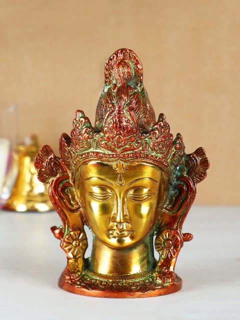 

TIED RIBBONS Gold-Toned & Red Crown Tara Brass Head Showpiece