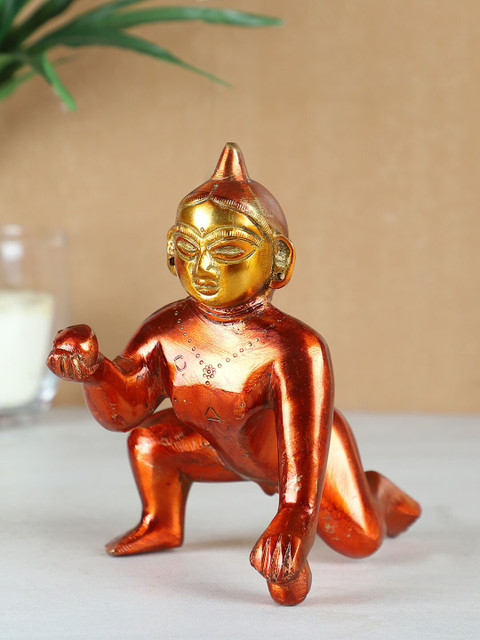 

TIED RIBBONS Red & Gold-Toned Baal Krishna Brass Idol Showpiece